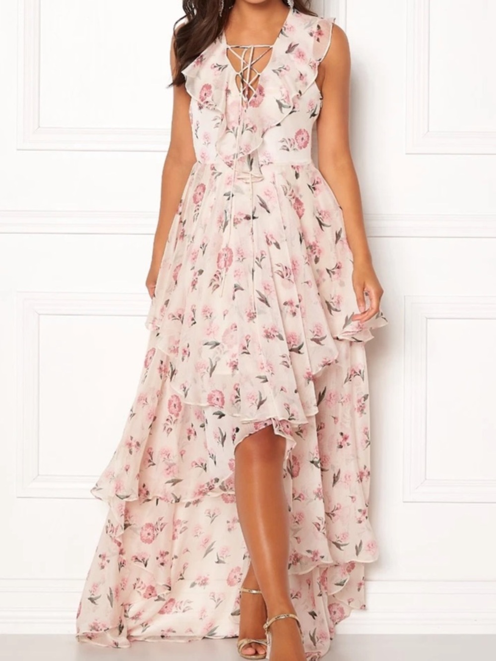 Y.A.S high-low asymmetrical pink floral maxi dress - Picture 3 of 15